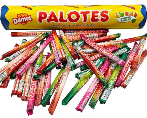 Damel Tubo de Palitos 50 unidades 5 Sabores Surtidos: Fresa Sandía Naranja Manzana Melocotón Palitos