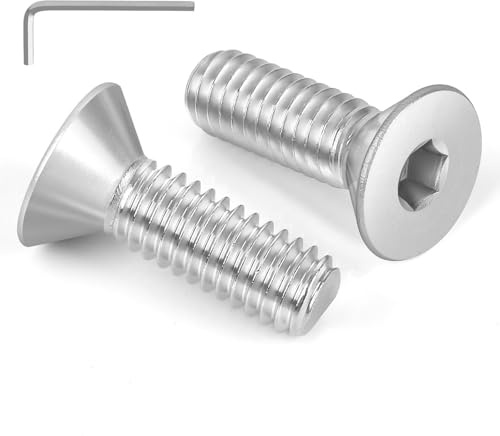 50 PCS M6 x 20mm Flat Head Socket Cap Screws Bolts, Countersunk Allen Bolts, Stainless Steel 304, Full Thread, Bright Finish, Screwdriver Included
