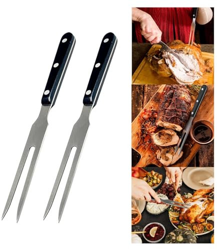 Lot de 2 fourchettes à viande, 25 cm, en acier inoxydable, avec poignée en plastique, pour griller, rôtir, servir, cuisiner