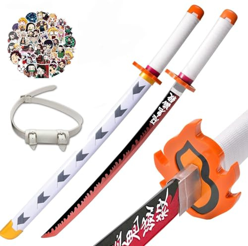 KHHK 29 Zoll Demon schwerter Kinder,Holz Katana Anime Sword,Samurai Tanjiro Cosplay Handmade Katana Handmade Abs Für Lovers Halloween Schwert Spielzeug Swords (Rengoku Kyoujurou)