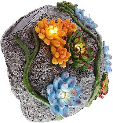 ibasenice Solar Steinlampe Garten Dekorative Solarlampe Außen Harz Stein mit Blume Balkon Terrasse Solarleuchte Energiesparend Umweltfreundlich