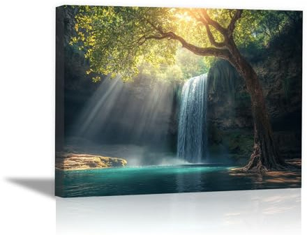 HUYEEI Cadre arbre de vie, Peinture de paysage de ruisseau forestier tableau decoration murale, Convient pour le salon, la chambre, la cuisine, etc. - 30x50cm Encadrée(vert)