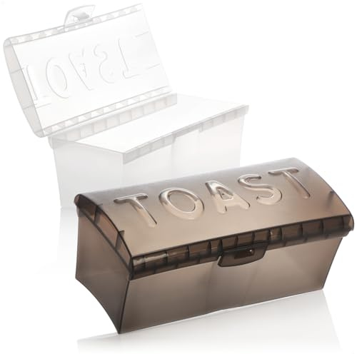 com-four® 2x Toast Bread Box - Récipient de conservation frais pour toasts, pains et petits pains - Boîte à pain - Boîte de conservation pour aliments en plastique transparent (2 pièces - blanc/gris)