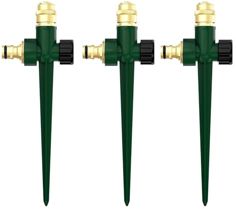 Gräsmattssprinkler i metall för gården, automatisk trädgårdsvattensprinkler på spikbas justerbar mässingssprinklermunstycke 360 grader för gräsmatta trädgård bevattning stort område täckning (3)