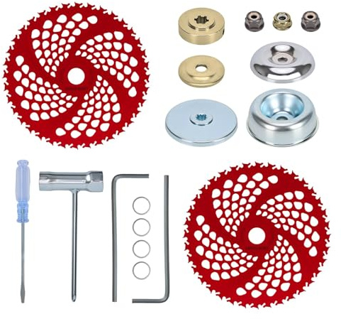 Lot de 2 lames de désherbeur à pointe en carbure de tungstène de 22,9 x 36 cm avec kit d'adaptateur universel, lame de débroussailleuse pour désherbant, débroussailleuse, débroussailleuse, désherbant