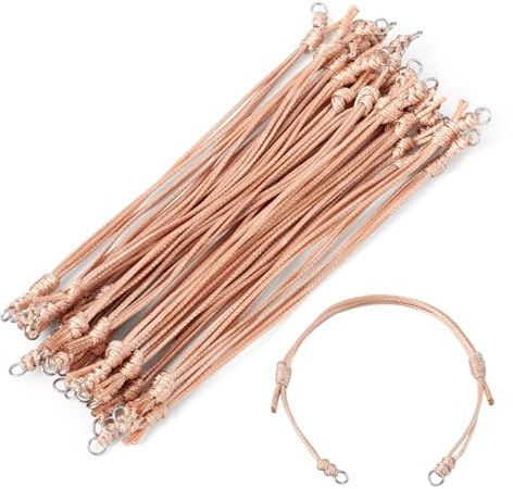 Sparkeads - 20 corde in poliestere cerato non finite per braccialetti intrecciati, regolabili, da 23,5 cm, per braccialetti di coppia, creazione di gioielli e lavori fai da te, color legno