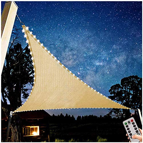 Tenda da sole triangolare impermeabile con luci a LED, protezione UV al 95%, vela ombreggiante per patio e balcone, tessuto Oxford impermeabile, beige, 6 x 6 x 6 m, riparo dal sole all'aperto