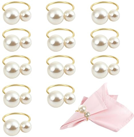 YCHYAN 12 Stück Serviettenringe Gold Serviettenschnalle mit Perlen, Serviettenhalter mit Perlen Weihnachten, Elegante Vintage Tischdekoration, Geeignet für Hochzeiten, Weihnachten und Geburtstage