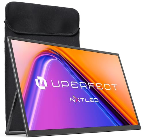 UPERFECT Portable Gaming Monitor 18,5 Zoll 120Hz 145% sRGB 600 Nits 2000:1 NxtLED Mobiles Display mit FHD Augenschonendem Mattem Bildschirm USB-C Mini-HDMI für Laptop PC und Spielekonsolen