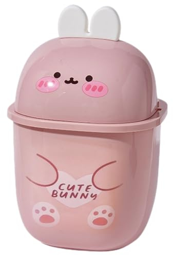 OSALADI Mini Poubelle de Bureau Couvercle Corbeille à Papier Compacte en Plastique Design Lapin Rose pour Bureau Chambre ou Plan de Travail Poubelle de Table Pratique et Décorative