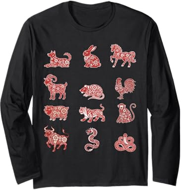 Signes d'animaux du Zodiaque Chinois du Nouvel an Chinois Floral Manche Longue