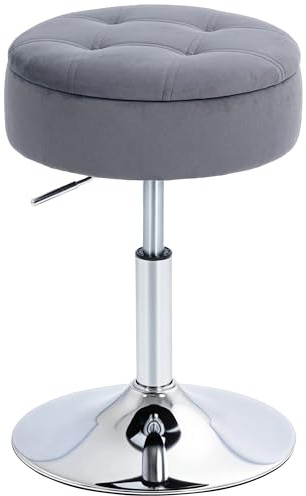HOMCOM Barhocker Bistrohocker mit Stauraum Drehbar Höhenverstellbar Grau | Barstuhl, Rollhocker, Küchenhocker, Schminktisch Hocker, mit Samtbezug, für Wohnzimmer, Esszimmer