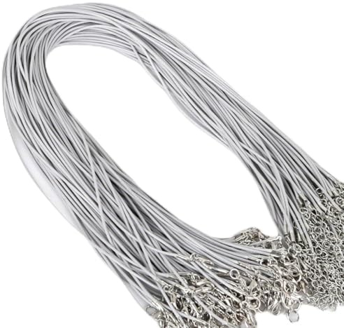 100 st justerbara halsbandskedja i vaxad bomull med karbinlås for smyckestillverkning(Grey,1.5mm)
