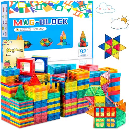 JUQG 92Pcs Bloques de Construcción Magnéticos, 3D Juguetes de Construcción Magnéticos, Juguetes Educativos de Bloques de Construcción, Regalo de Juguete Magnético para Más de 3 Niños y Niñas (92Pcs)