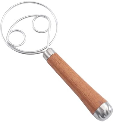 Danish Dough Whisk with Wooden Handle, Stainless Steel Double Eye Bread Dough Whisk for Sourdough, Pizza, Pastry & Baking Mixing Tool