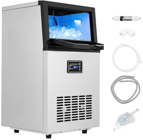 TANGZON Commercial Ice Maker Machine, Stainless Steel Ice Machine with 15 Thickness, Self-Cleaning, Digital Control & Ice Scoop, Ice Cube Maker for Home Bar Supermarket (23kg/24H, 5kg Ice Storage)