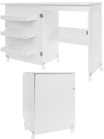 ROGONPDK Tavolo pieghevole 2 in 1 per macchina da cucire, pieghevole, tavolo da cucito con 5 ruote, per studi e workshop