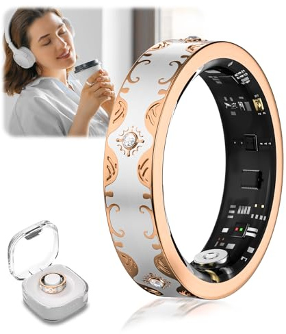 Lozltx Upgrade Smart Ring Mit kabellose Ladestation【JZ5.1-Chip & 0% Messfehler】 Fitness Ring 【IP68 Wasserdicht】 Smartringe Für Damen: Schlafmonitoring, Kompatibel mit Android und iOS【Weiß, Größe 8】