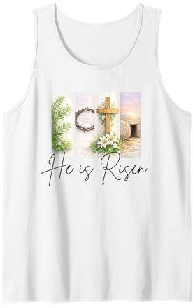 Él es Resucitado Cristiano Pascua Jesucristo Tumba Vacía Cruz Camiseta sin Mangas