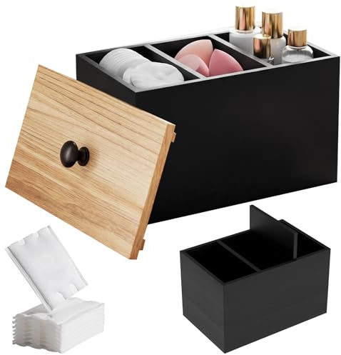 Binden Aufbewahrung Badezimmer, Box Slipeinlagen Holz mit Deckel & 3 Fächer | Natürliche Glatt Gratfrei, Badezimmer Hygiene Box Aufbewahrungsbox Hygieneartikel Groß