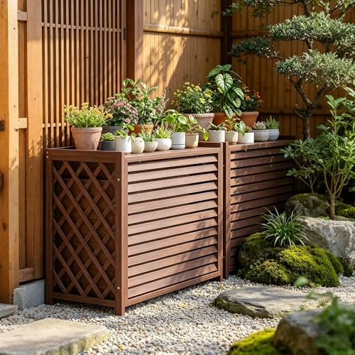 HRXQ Cubre Aire Acondicionado Exterior De Madera Maciza Aire Acondicionado Soporte De Flores Decoración De Pantalla Rejilla Cubierta De Aire Acondicionado Al Aire Libre(SMALL-85x35x75cm)