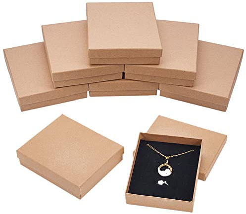 BENECREAT 8 Pack Halskette Ring Box 13x11x3cm Kraft Brown Rechteck Karton Schmuckschatullen Große Geschenkbox für Hochzeit Party
