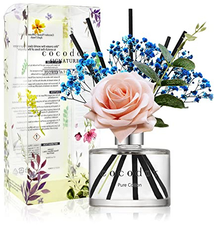 [COCODOR/Pure Cotton] Reed diffuser oil 200ml with Rose, Eucalyptus and Preserved Flower sticks. Best for Home, Kitchen, Bathroom. Diffusers with Sticks
