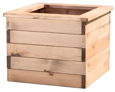 Primrose Scandinavian Redwood Slatted Square Garden Planter with Drainage Slats 47cm