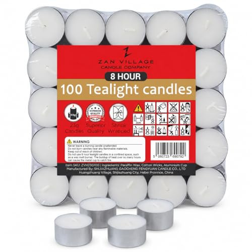 Zan Village Homeware ZVH Lot de 100 bougies chauffe-plats 8 heures de combustion 23 g
