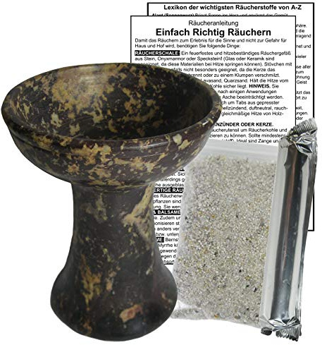 Räuchergefäß groß zum räuchern & Ausräuchern [Naturstein Räucherkelch] Räucher-Set für jedes Räucherwerk mit Räucherkohle, Räuchersand, Räucherlexikon, Räucheranleitung 81001-B10