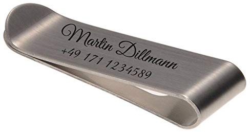 aplusashop ID Geldklammer mit Gravur nach Wunsch Geldscheinklammer Edelstahl Geldclip NEU