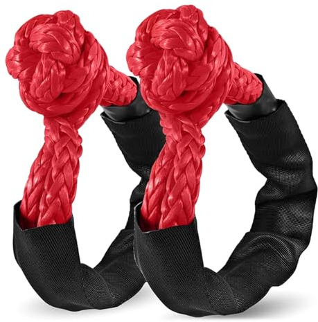 ZAMLIE Grillete Suave, recuperación de grillete Suave de 1/2 Pulgada x 22 Pulgadas (Resistencia a la Rotura de 55 Libras) con Funda Protectora para recuperación de UTV ATV (Rojo, Paquete de 2