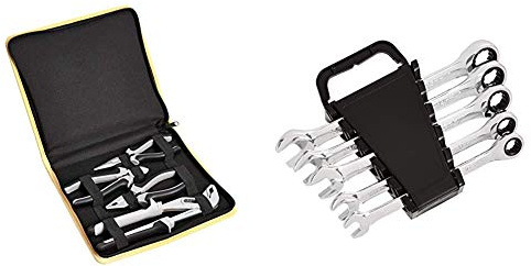 Amazon Basics - Zangen-Set, 4 Teile & Ratschenschlüssel-Set, metrisch, 5-teilig