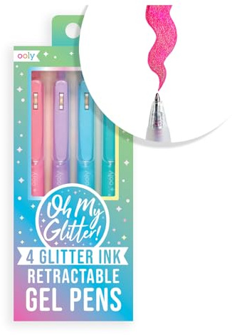 Ooly Oh My Glitter Gel Pens - Set of 4 Cute School and Art Supplies for Girls, Planner Pen with Comfort Grip, Ideal Retractable Glitter Pens for Decorations & Office Use
