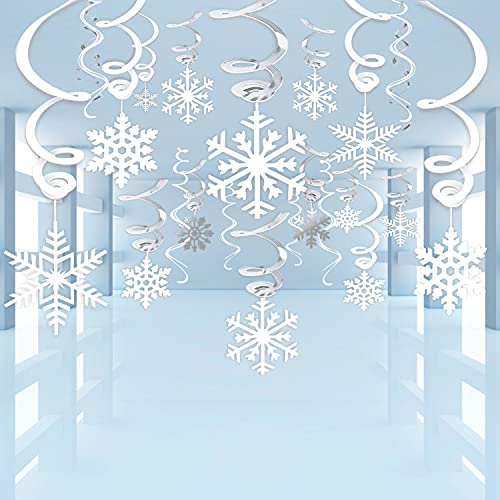 Zayvor 40 Weihnachten Winter Girlande Schneeflocken, Hängende Spiralen Wirbel Deko Luftschlangen Party Dekorationen Folienspiralen Zum Aufhängen Deckenhänger Spiral Girlanden Hanging Swirls
