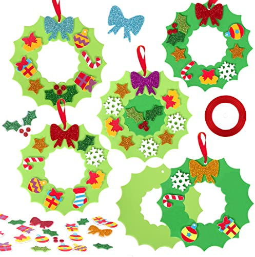 Bluelves Bastelset Weihnachten, 10 Stück Weihnachtskranz Bastelset, Weihnachten Basteln Kinder, Weihnachten Kränze Bastelset, Weihnachts Basteln Anhänger für Kinder, DIY Weihnachtsdekoration