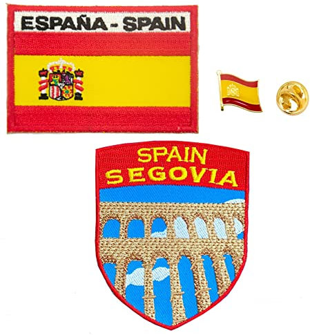 A-ONE Aufnäher zum Aufbügeln, Motiv: Seegovia, heißes Leder, bestickte Applikation, Spanien, Länderflagge, Nr. 173B, 3 Stück