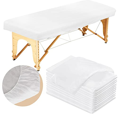 25PCS 84x35in Disposable Fitted Massage Table Sheets with Elastic, Breathable Disposable Massage Table Cover, Non Woven Fabric Spa Bed Covers, Single Use for Beauty Salon Wax Tattoo Facial Lash Bed