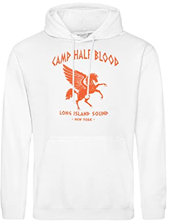 Camp Half Blood Percy Jackson Inspired PJO Heroes of Olympus Orange Sweat A Capucha Blanc Unisex Size S
