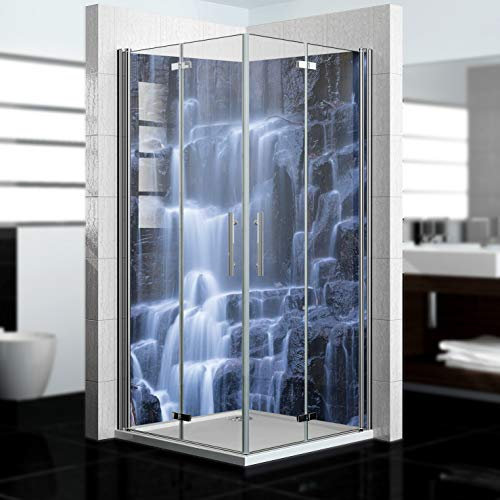 dedeco Eck-Duschrückwand wasserfest Motiv: Wasserfall V17, 2 x 80x200 cm, als Badrückwand zum Fliesenersatz, als Dekorwand, Wandverkleidung und Duschplatte aus Aluminium - Made in Germany