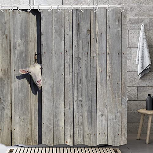 GKLEASG Farmhouse Shower Curtain, Goat Gray Rustic Wooden Board Bathroom Curtain for Home Bathtub Decor Waterproof Polyester Fabric with 12 Hooks in 72 L x 72 W