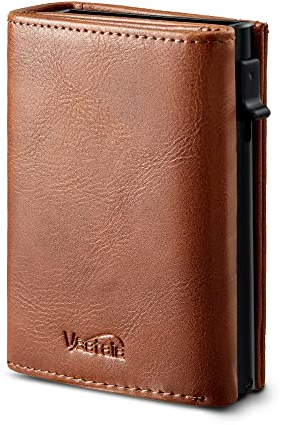 Vastaia Geldbörse Leder Klein Mit Münzfach | Portmonee Herren Und Damen mit RFID-Schutz | Slim Wallet (Braun)