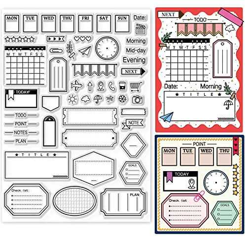 GLOBLELAND Zeitplan und Notizen Klare Stempel für DIY Scrapbooking Dekor Studentenarbeitsnotizen Transparente Silikonstempel für die Herstellung von Karten Fotoalbum Dekor