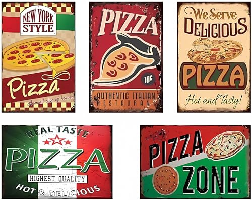 5 cartelli in metallo retrò con deliziosa pizza, per negozio/garage/bar/club/caffè/divertente decorazione da parete per casa, garage, bar, 20,3 x 30,5 cm