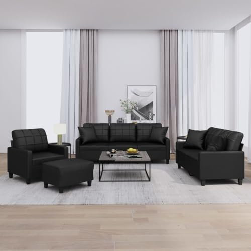 Homgoday 4-TLG. Sofagarnitur mit Kissen Sofa Couch Relaxcouch Relaxsofa Gästesofa Loungesofa Couchgarnitur Sofa für Wohnzimmer Schlafzimmer Büro Schwarz Kunstleder