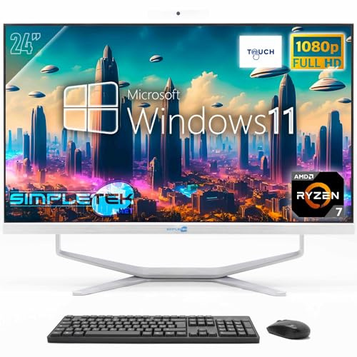 SIMPLETEK - PC Desktop ALL in ONE 24 Full HD Touchscreen | AMD Ryzen 7 Fino 4.30GHz | 8GB RAM SSD 240GB | Windows 11 | Webcam integrata HDMI