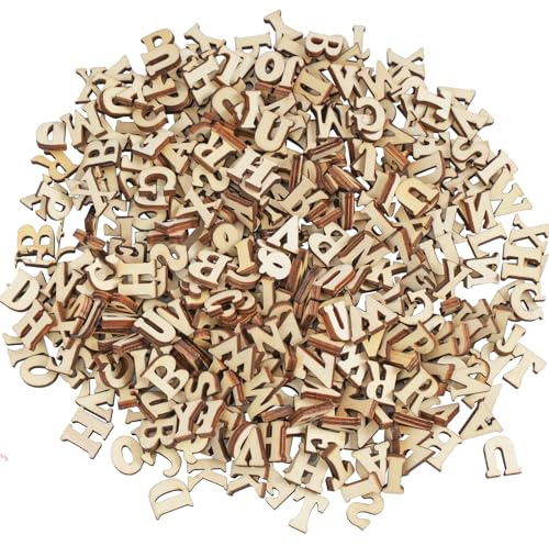 DLUSZERT Lot de 400 mini lettres de l'alphabet en bois de 15 mm pour loisirs créatifs, loisirs créatifs, décoration, apprentissage éducatif précoce, panneaux et arts