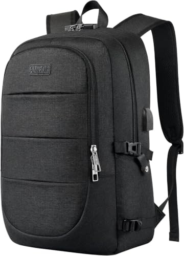 AMBOR Rucksack Herren, 18,4'' Schulrucksack Teenager mit USB Ladeanschluss | Anti Diebstahl Schultasche, Wasserabweisender Backpack mit Notebookfach, Multifunktion Reiserucksack für Arbeit Studium Flug