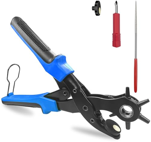 Newaner 2-4.5MM lochgrößen lochzange für leder mit 6 fach locher, rund | gürtel locher, scharfe revolverlochzange mit hebelübersetzung, für gürtel, karte, uhrenarmbänder, lederschuhe perforierte