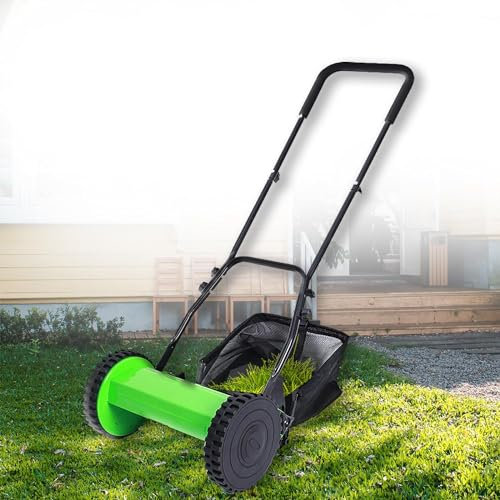 SHAIRMB Tondeuse à Gazon Manuelle, 5 Lames Tondeuse à Gazon à Cylindre Poussé, Balayeuse De Jardin, Balayeuse à Gazon De 12 Pouces, Tondeuse Manuelle à Cylindre, Gain De Place,Vert